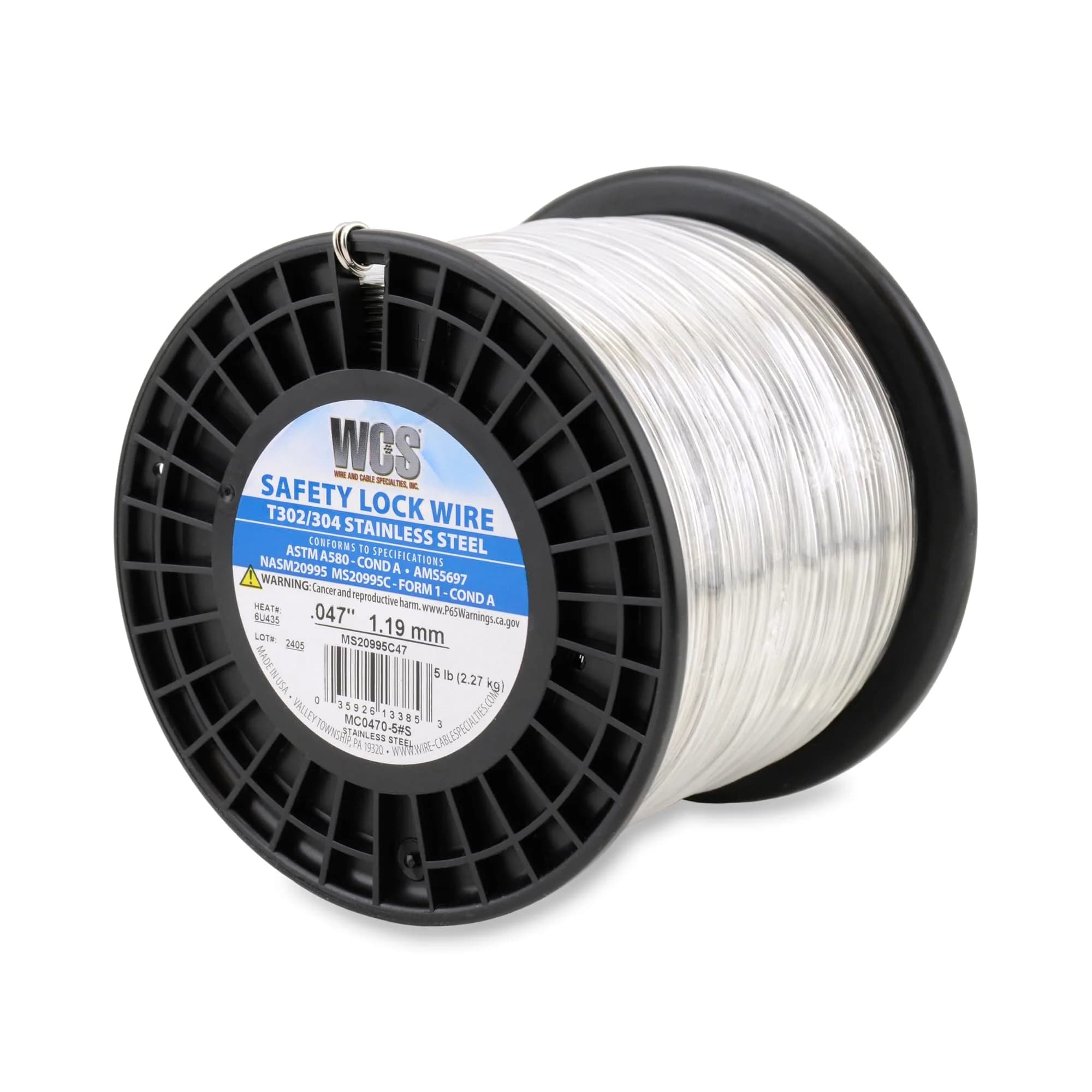 WCS .047 Inch Stainless Steel Safety Lock Wire, 5 lb Dispenser Can - Corrosion-Resistant Mechanics Wire
