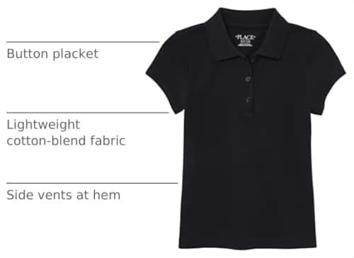 The Children's Place Girl's Short Sleeve Pique Polo Black 5/6 | Classic School & Casual Style thumbnail 4