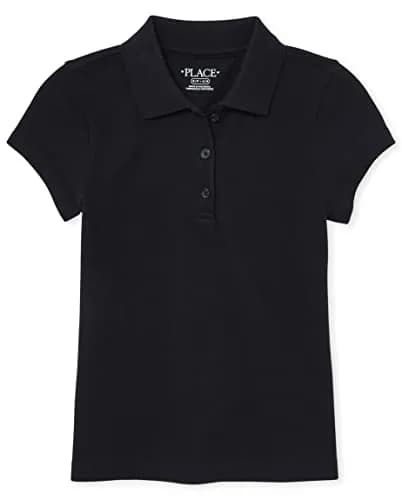 The Children's Place Girl's Short Sleeve Pique Polo, Black, Medium | Classic Cotton Blend with Stretch for Daily Comfort thumbnail 1