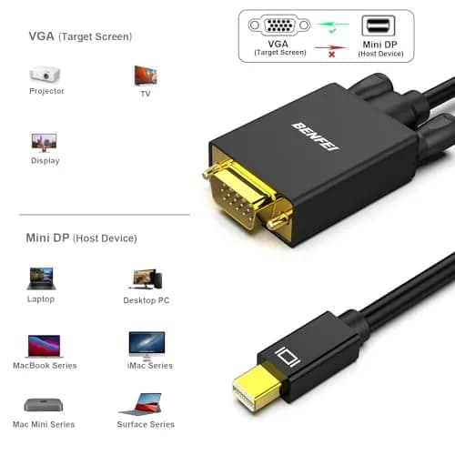 BENFEI Mini DisplayPort to VGA Cable 1.8m (6 Feet) | Thunderbolt to VGA Gold-Plated Cord thumbnail 7
