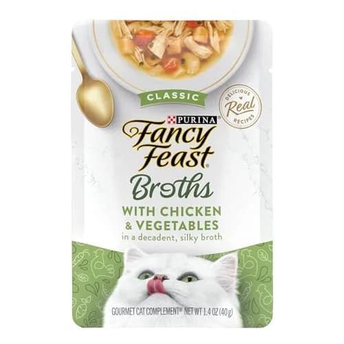 Fancy Feast Broths Classic Chicken & Vegetables Cat Food Topper 1.4 oz (40g) | Real Protein & Grain-Free Broth thumbnail 1