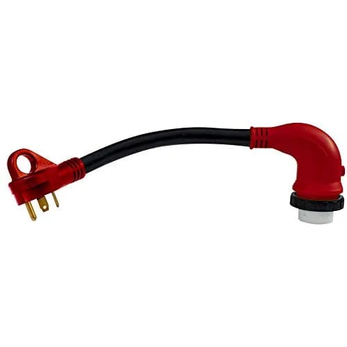 Valterra Mighty Cord 90° Detachable Adapter Cord 12" | 30AM to 50AF, Red, Outdoor Heavy-Duty thumbnail 2