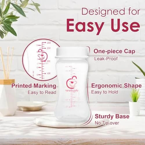 Nenesupply 9oz 4 Count Wide Neck Breastmilk Storage Bottle | Compatible with Spectra Pumps, BPA-Free, Dishwasher Safe thumbnail 3