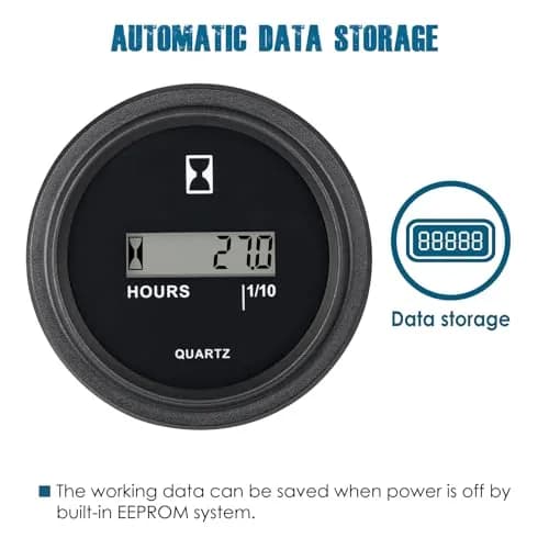Runleader LCD Hour Meter 4.5-90V DC with Data Storage & IP65 Waterproofing | Tracks Runtime for Engines thumbnail 4