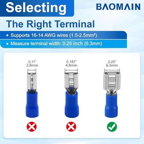 Baomain 1/4" Female Spade Connectors 16-14 AWG (100-Pack, Blue) | Secure Wire Connections for Automotive & Electronics thumbnail 4
