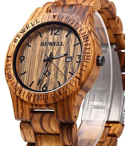 BEWELL ZS-W086B Men's Wooden Watch 4.2cm (1.65 inches) | Japanese Quartz Movement with Date Display thumbnail 2