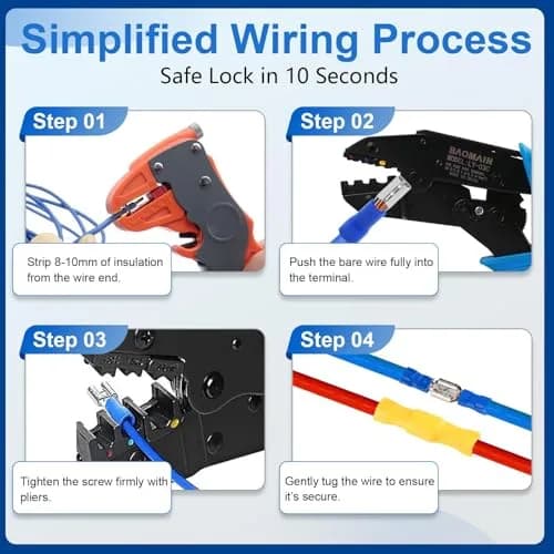Baomain 1/4" Spade Terminals Kit 16-14 AWG 200-Pack | Secure Crimp Connectors for Electrical Wiring thumbnail 7