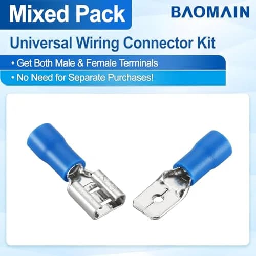 Baomain 1/4" Spade Terminals Kit 16-14 AWG 200-Pack | Secure Crimp Connectors for Electrical Wiring thumbnail 2
