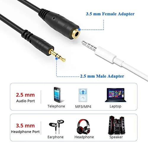 ELECTOP 2.5mm Male to 3.5mm Female Stereo Audio Jack Adapter Cable for Headphone | 17cm Length, Pure Sound thumbnail 4