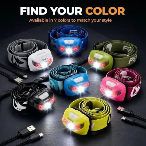 Foxelli USB-C Rechargeable LED Headlamp 160 Lumens | Waterproof, Lightweight & Adjustable for Outdoors & Kids thumbnail 8
