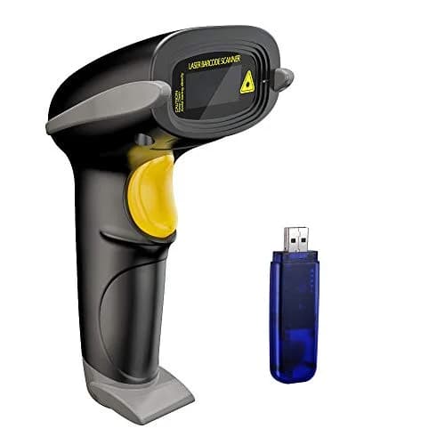 NADAMOO Wireless Barcode Scanner 100m Indoor | 1D Laser Automatic Reader with USB Receiver thumbnail 1