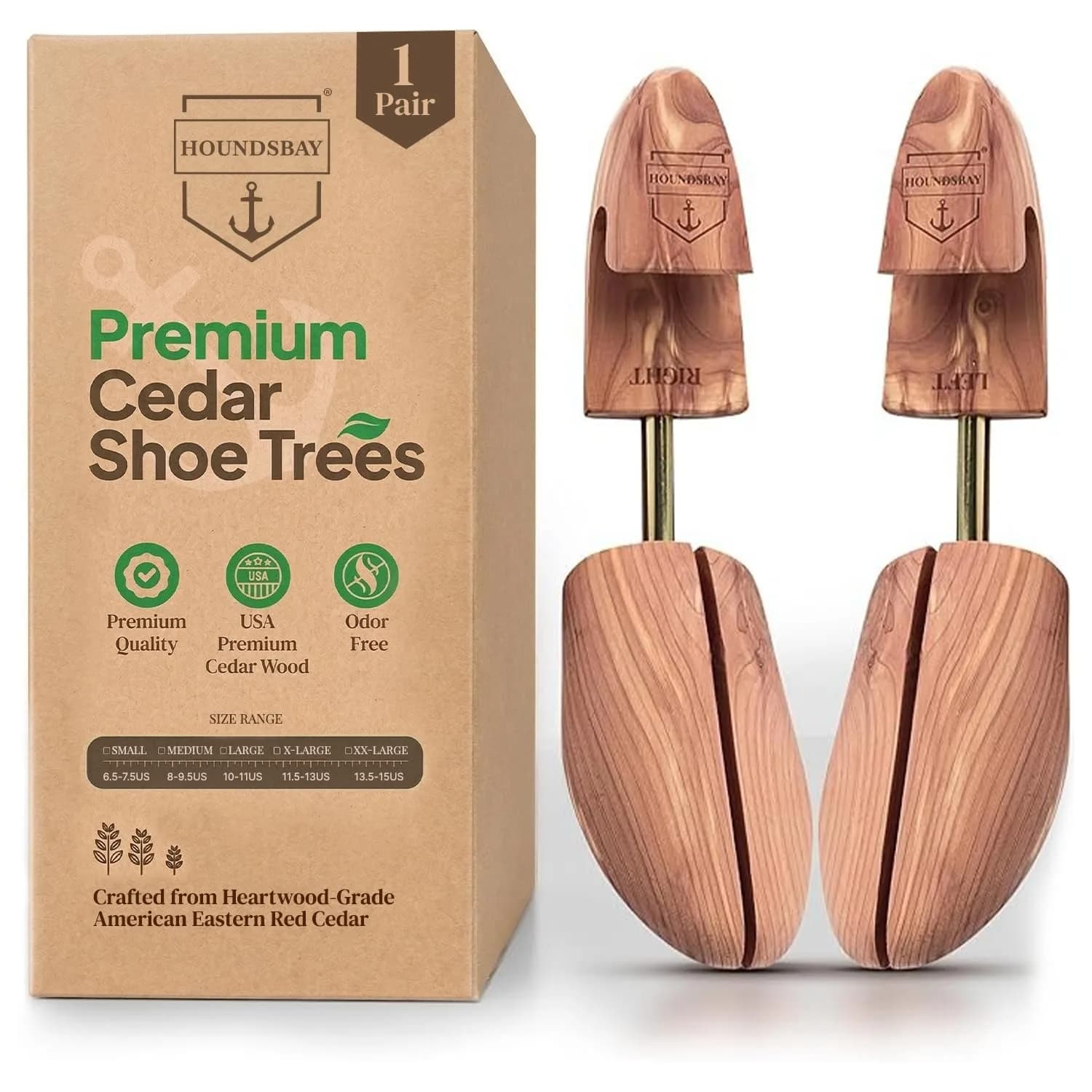 HOUNDSBAY Cedar Shoe Tree, Shoe Trees for Men & Women, Shaper & Stretcher | Aromatic Red Cedar — Natural