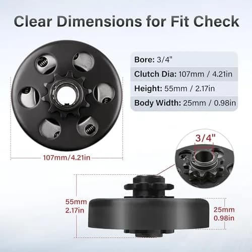 LotFancy Go Kart Clutch 3/4" Bore 10T for #40/#41/#420 Chain | 2.27 kg (5 lb) Centrifugal Clutch for Predator 212cc Engines thumbnail 4