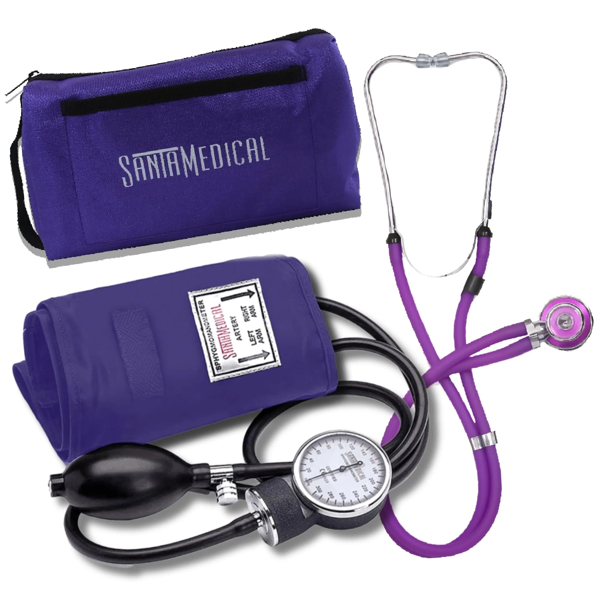 Santamedical Aneroid Sphygmomanometer with Stethoscope - Black - 0.43 kg (0.96 lb) | Manual Blood Pressure Monitor Kit — Purple / With Stethoscope