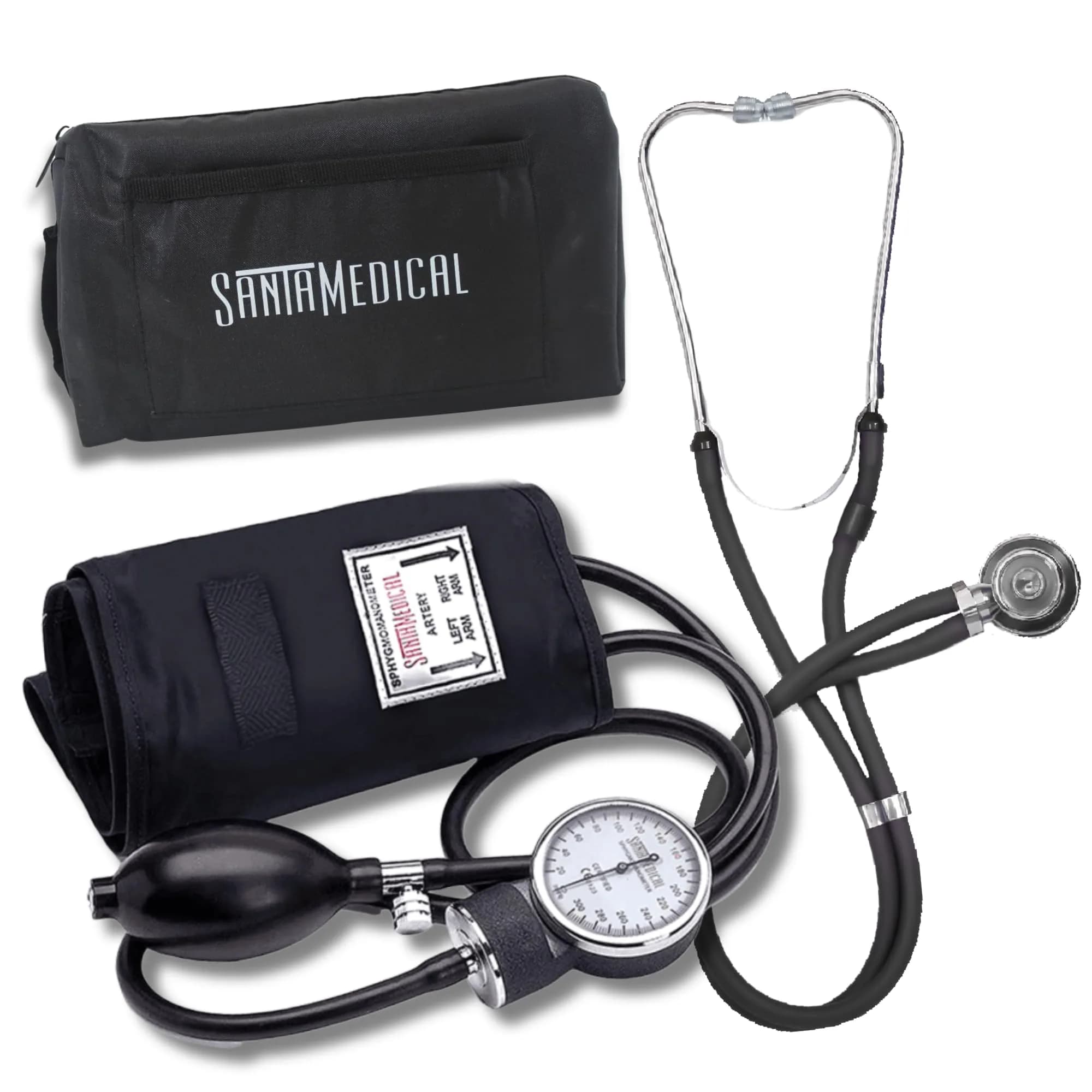 Santamedical Aneroid Sphygmomanometer with Stethoscope - Black - 0.43 kg (0.96 lb) | Manual Blood Pressure Monitor Kit - main product image