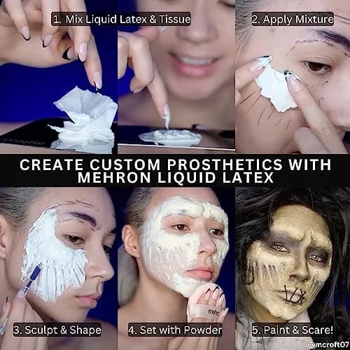 Mehron Makeup Liquid Latex 1 oz (29.57 ml) Light Flesh | Professional SFX Adhesive for Prosthetics & Textured Effects thumbnail 6