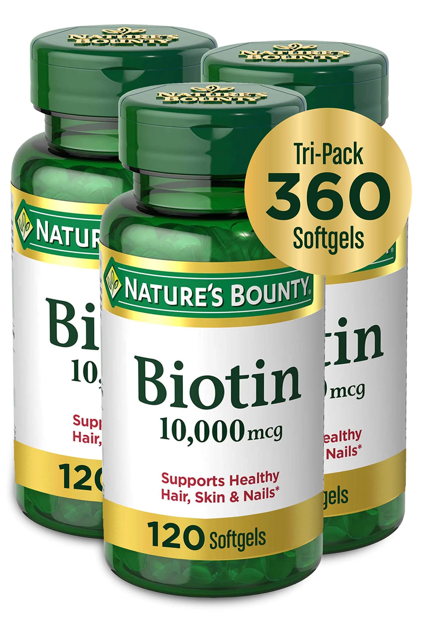 Nature's Bounty Biotin Hair Skin & Nails Vitamins, 10,000mcg, 360 Count | Supports Hair, Skin & Nails
