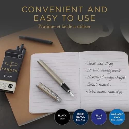 Parker Quink Fountain Pen Ink Refills, Washable Blue, 5 Count | Smooth Ink Flow for Traditional Writing thumbnail 4