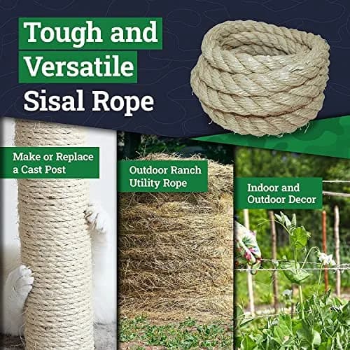 SGT KNOTS Twisted Sisal Rope, Natural Fiber for DIY & Crafts, 1/2 inch x 50 feet (15.24 m) | Heavy Duty & Water Resistant thumbnail 4