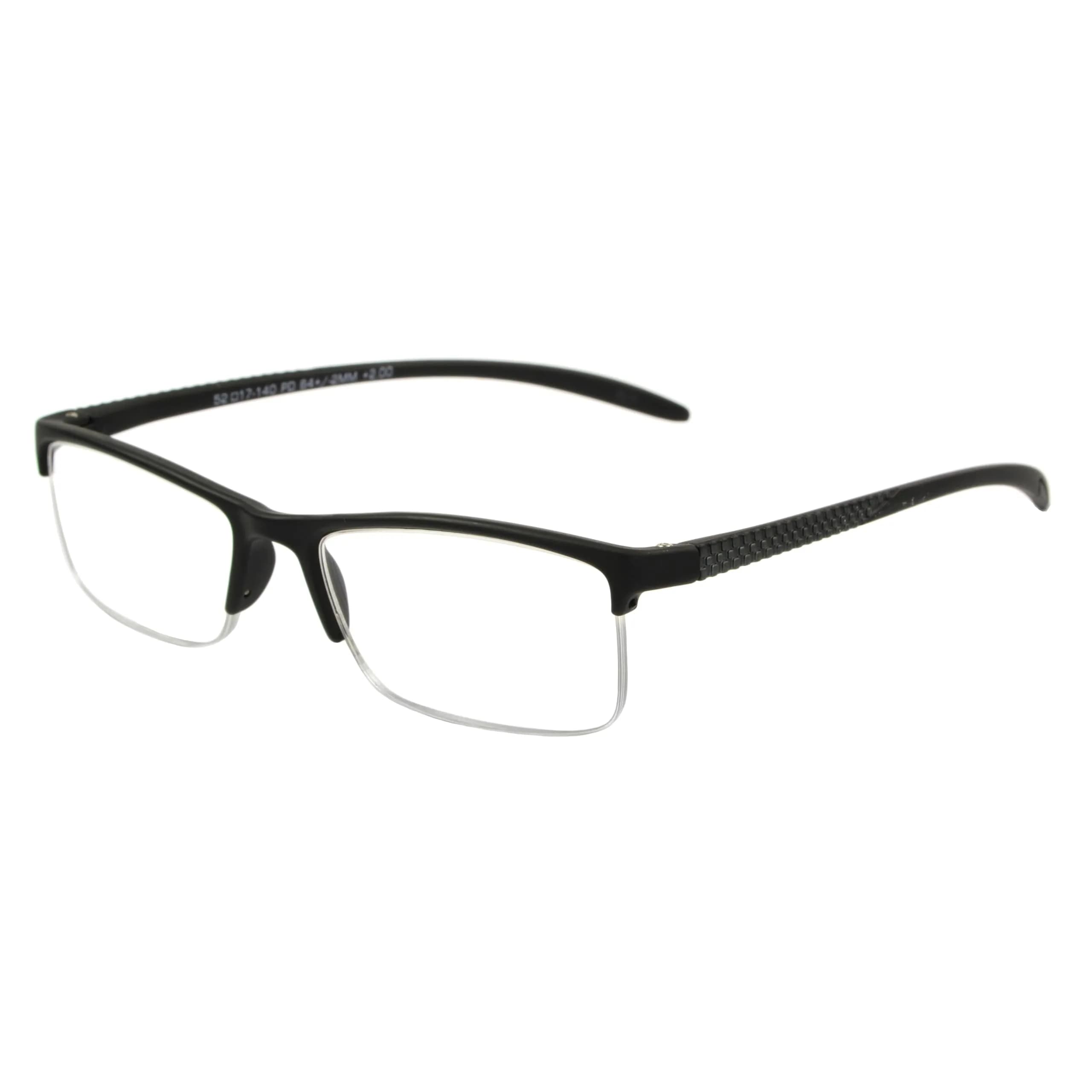 Foster Grant Paolo Reading Glasses +2.0 Diopters 59mm Lens Width | Rectangular Semi-Rimless — Black/Transparent / 59 mm