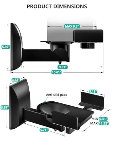 WALI Surround Sound Speaker Wall Mounts with Adjustable Swivel Tilt Angle, 2 Pack, Black | Holds Speakers up to 25kg (55 lbs) thumbnail 9