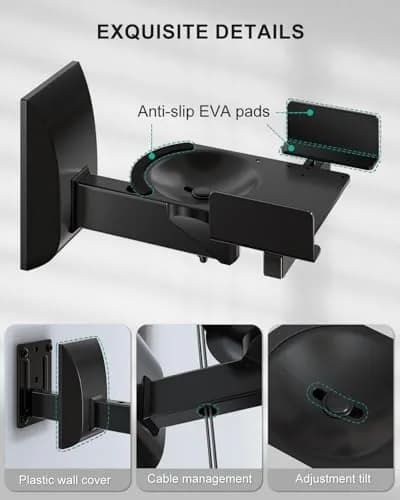 WALI Surround Sound Speaker Wall Mounts with Adjustable Swivel Tilt Angle, 2 Pack, Black | Holds Speakers up to 25kg (55 lbs) thumbnail 2