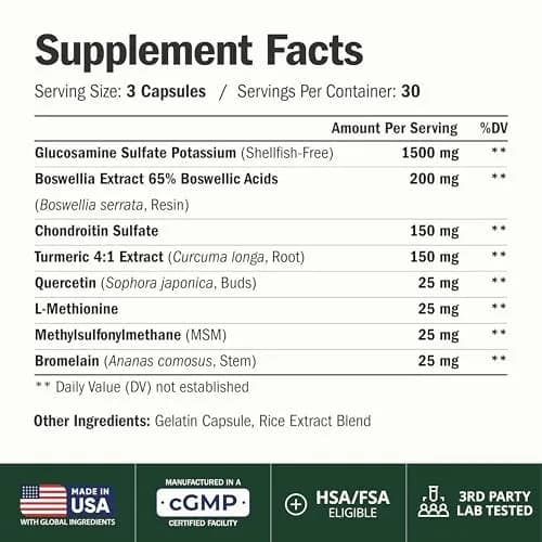 Vimerson Health Glucosamine Chondroitin MSM Joint Support Supplement 90 Capsules | Supports Cartilage, Joint Health & Flexibility thumbnail 2