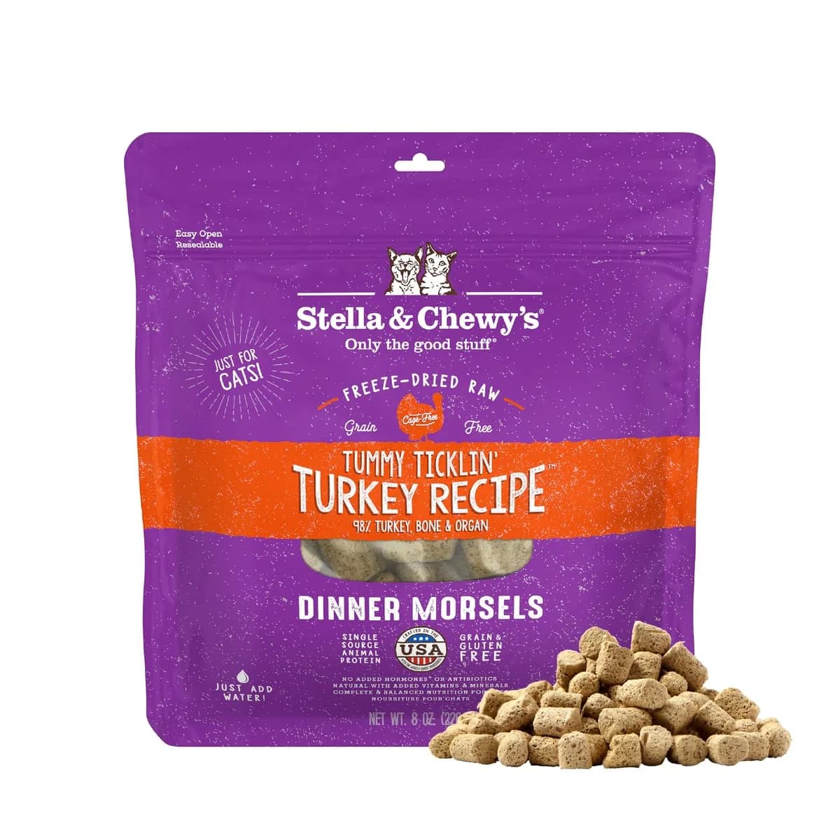 Stella & Chewy's Freeze-Dried Raw Cat Dinner Morsels Turkey Recipe 227 g (8 oz) | 98% Farm-Raised Meat & Organs