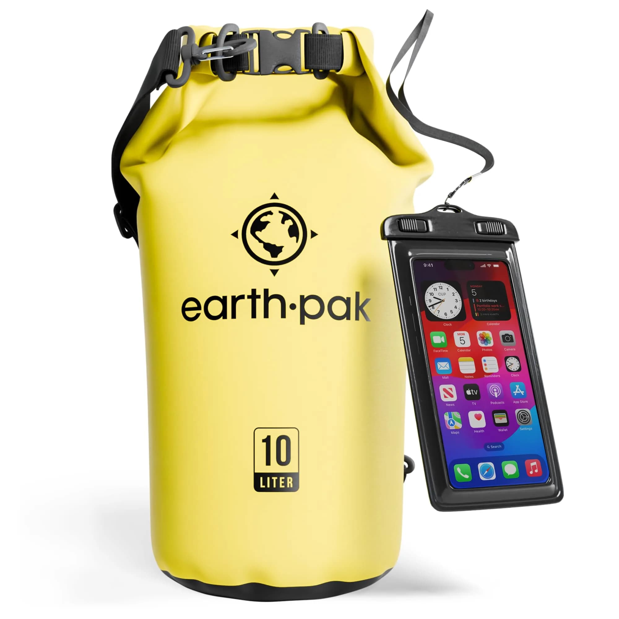 Earth Pak 10L Waterproof Dry Bag Yellow | Roll Top Dry Sack for Kayaking, Boating, Paddleboarding