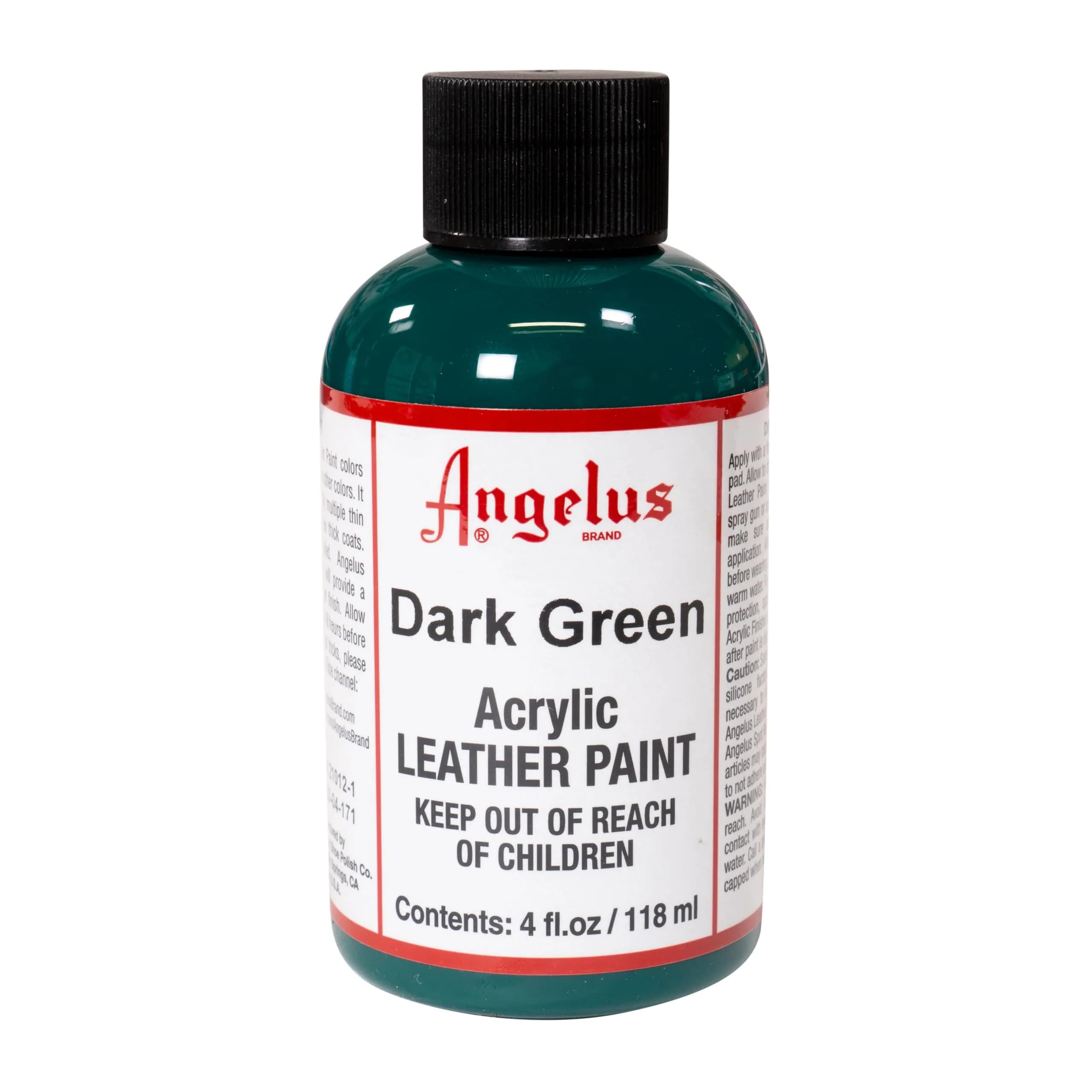 Angelus Dark Green Acrylic Leather Paint (4 oz / 118 ml) | Non-Toxic Water-Based Formula for Customizing Shoes & Apparel