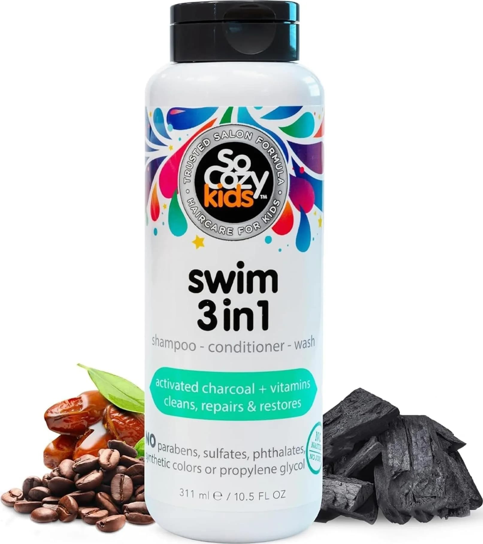 SoCozy Kids Swim 3-in-1 Shampoo, Conditioner & Body Wash 311ml (10.5 Fl Oz) | Removes Pool Chlorine & Salt - main product image