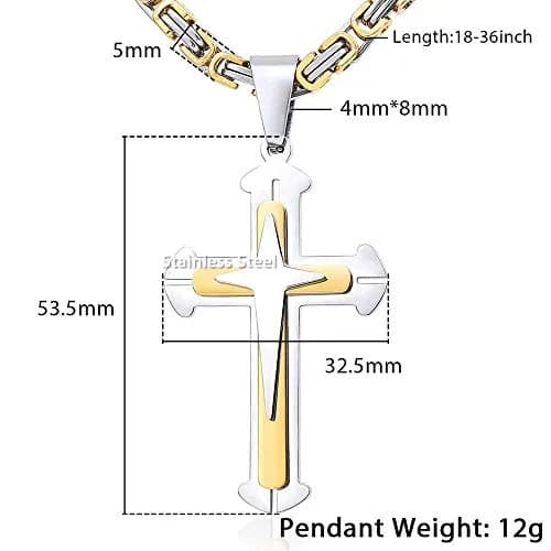Trendsmax Mens Cross Pendant Necklace Stainless Steel 24inch | Gold & Silver Byzantine Chain thumbnail 4