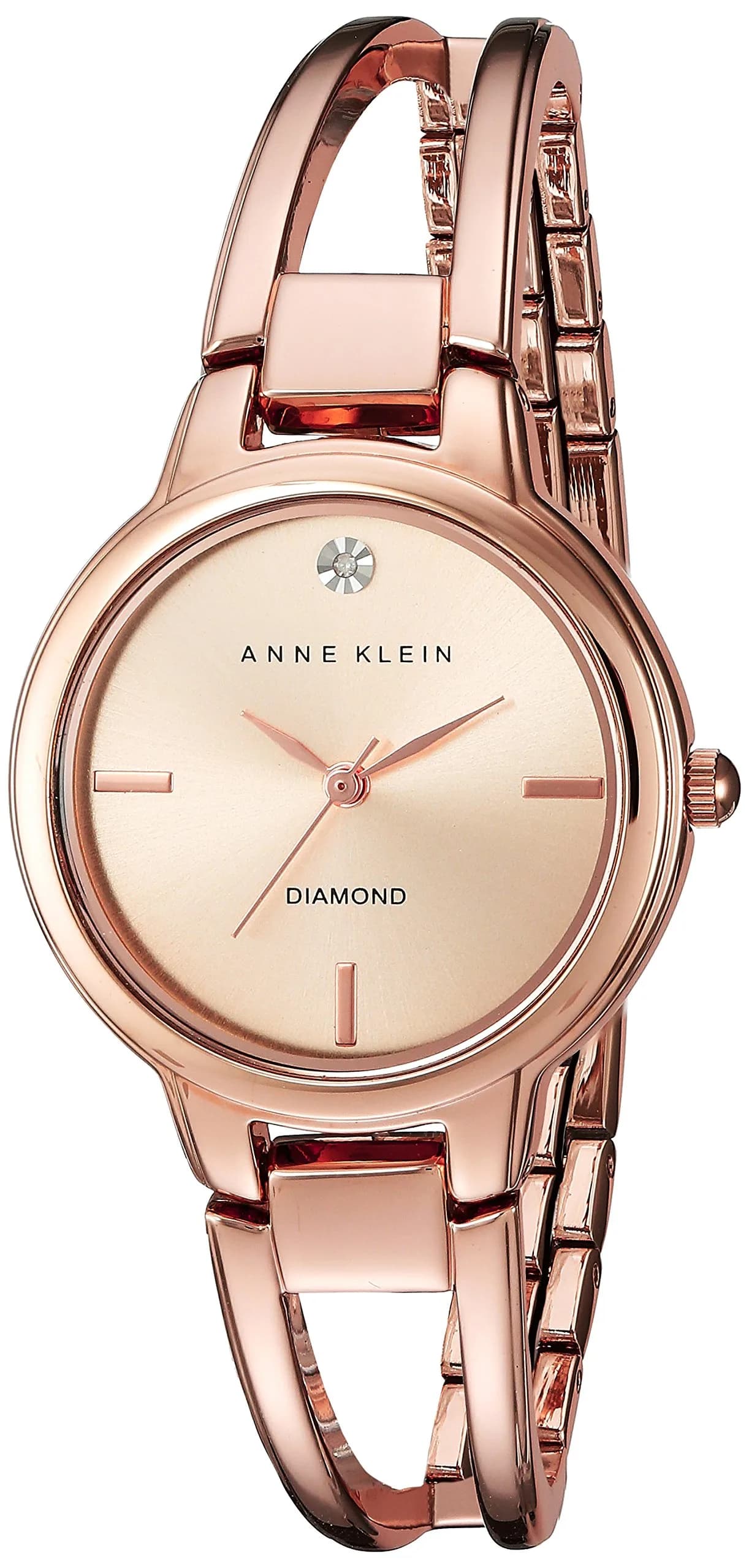 Anne Klein Women's AK/2626RGRG Rose Gold-Tone Open Bangle Watch with Diamond Accent | 30mm Case — Rose Gold-Tone