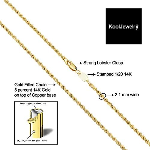 Kooljewelry Solid 14k Yellow Gold Filled Rope Chain Necklace for Women & Men, 30 inches thumbnail 3