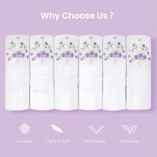 Selected Hanky Women's Cotton Handkerchiefs 11x11 | Floral Embroidery & Butterfly Lace thumbnail 6