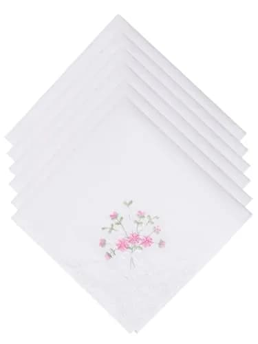 Selected Hanky Women's Cotton Handkerchiefs, Ladies Hankies, Pink Floral | Soft, Floral Embroidered, 6-Pack thumbnail 1