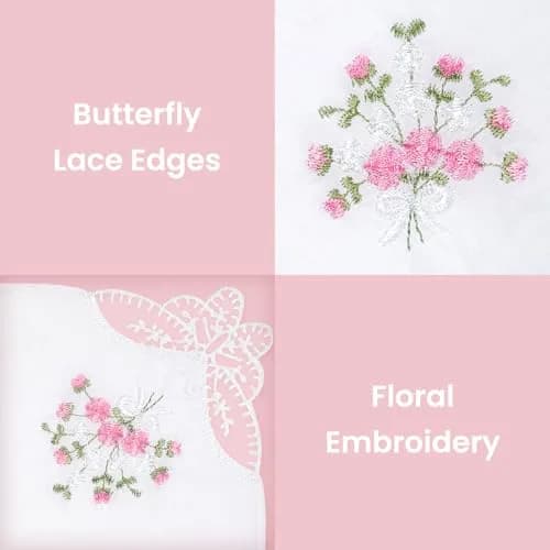 Selected Hanky Women's Cotton Handkerchiefs, Ladies Hankies, Pink Floral | Soft, Floral Embroidered, 6-Pack thumbnail 4