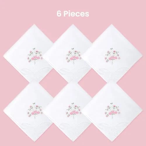 Selected Hanky Women's Cotton Handkerchiefs, Ladies Hankies, Pink Floral | Soft, Floral Embroidered, 6-Pack thumbnail 7