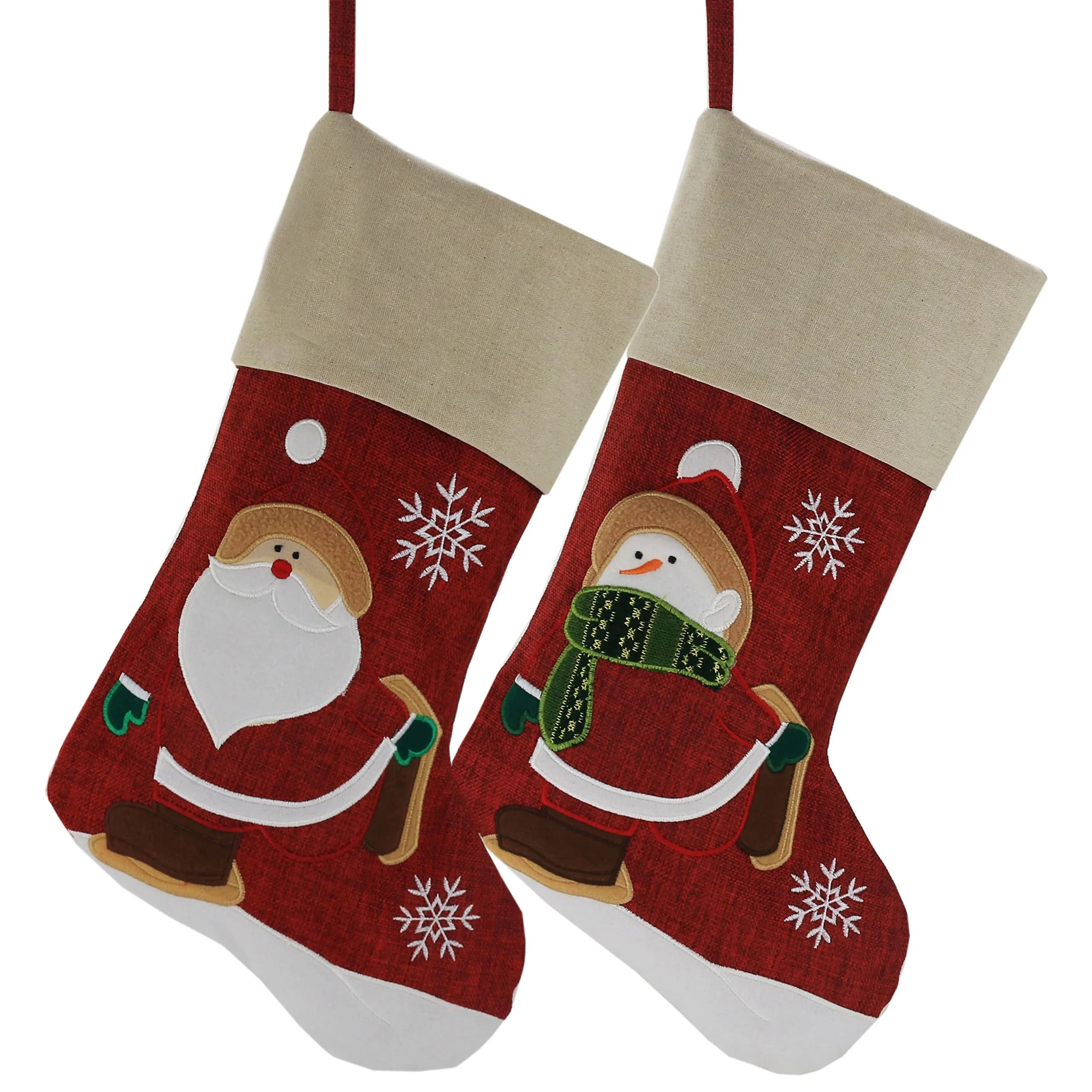 WEWILL Classic Christmas Stockings Set of 2 Santa, Snowman 17-Inch (Style 3) | Festive Holiday Decor - main product image