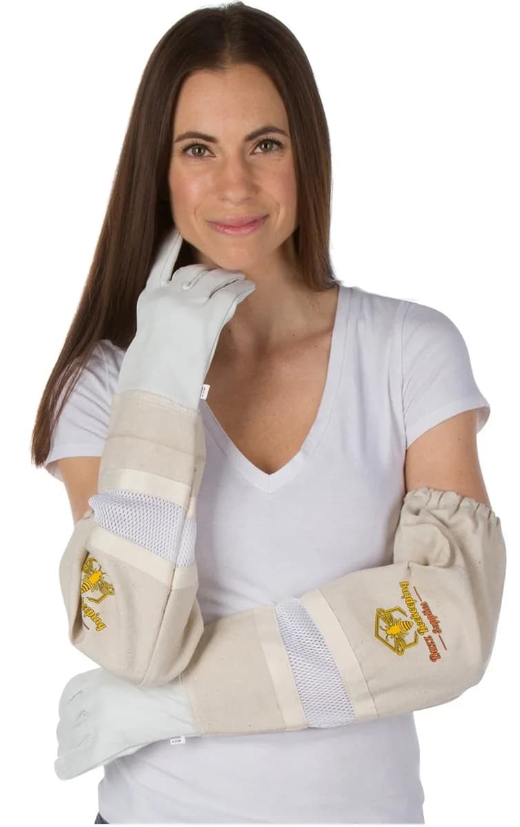 Buzz Beekeeping Supplies Medium Ventilated Bee Gloves - Cow Leather & Heavy-Duty Canvas, Elastic Cuffs | Sting Proof, Long Sleeves — Large