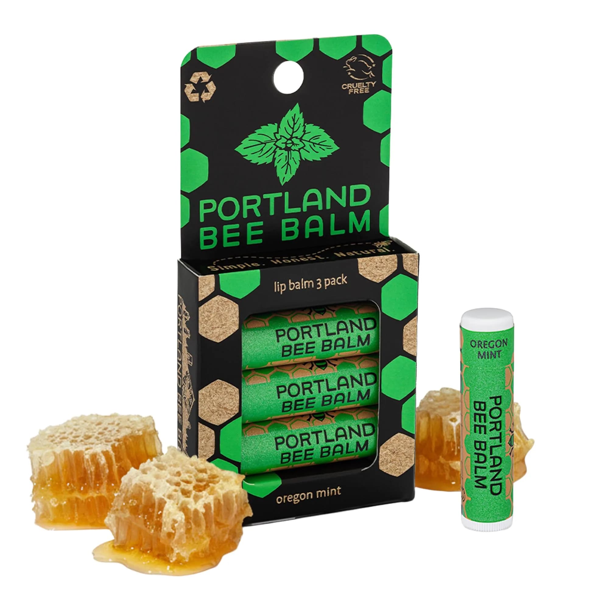 Portland Bee Balm Oregon Mint Lip Balm 3 Pack | Natural Beeswax, Hydrating & Cruelty-Free - main product image