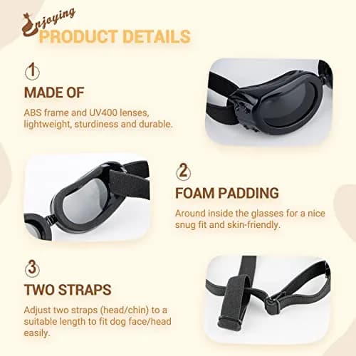 Enjoying Black Classic Dog Goggles for Small Breeds | UV Protection, Windproof, Adjustable Straps (5.9" L x 2" W x 1.7" H) thumbnail 4