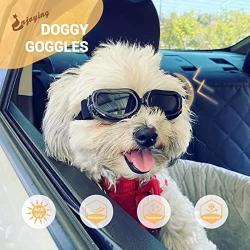 Enjoying Black Classic Dog Goggles for Small Breeds | UV Protection, Windproof, Adjustable Straps (5.9" L x 2" W x 1.7" H) thumbnail 3