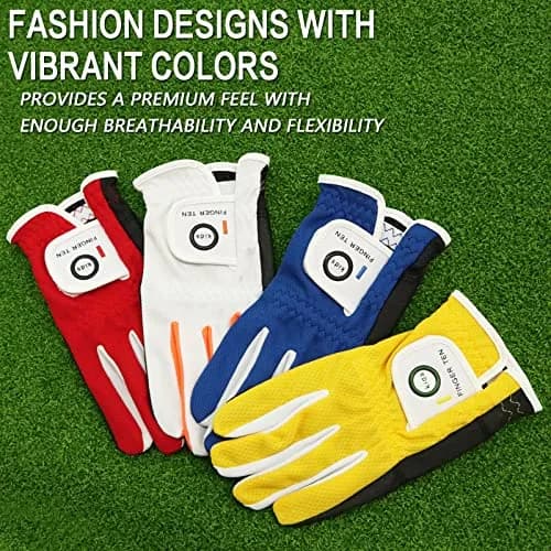 FINGER TEN Junior Kids Dura Feel Golf Gloves Large Red | Extra Grip & Breathability thumbnail 5
