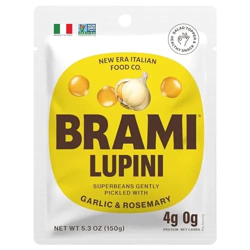 BRAMI Lupini Beans Snacks, Garlic & Rosemary | 7g Plant Protein, 0g Net Carbs, Vegan, Mediterranean Diet thumbnail 1