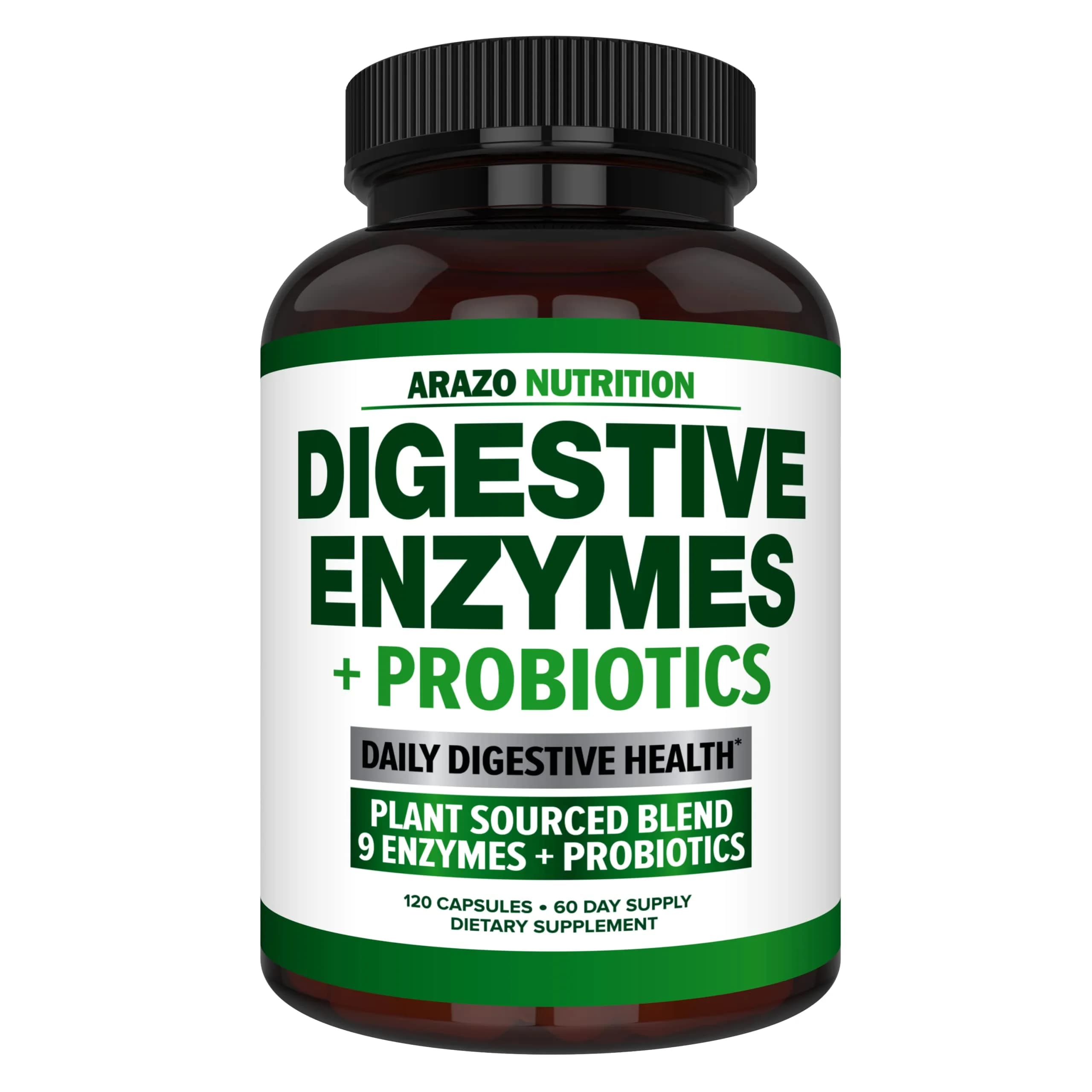 Arazo Nutrition Digestive Enzymes with Probiotics 120 Capsules | Fast-Acting, Acidophilus & Bromelain for Better Digestion - main product image