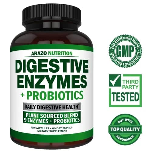 Arazo Nutrition Digestive Enzymes with Probiotics 120 Capsules | Fast-Acting, Acidophilus & Bromelain for Better Digestion thumbnail 2