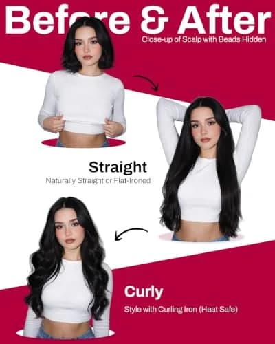 Moresoo Micro Bead Hair Extensions Real Human Hair, Off Black, 20 Inch (50g / 1.76 oz) | Blend Seamlessly for Volume & Length thumbnail 4