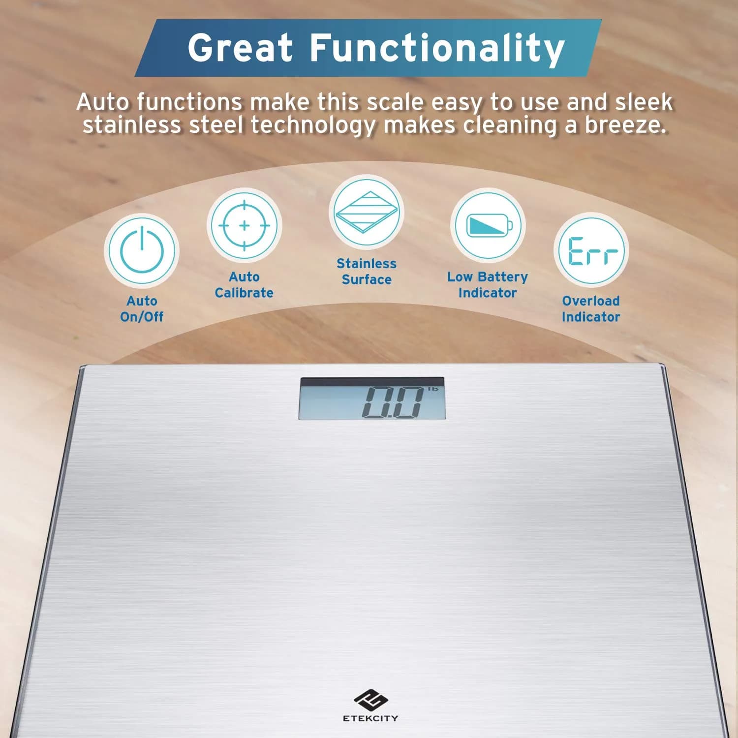 Etekcity Stainless Steel Digital Body Weight Scale with Large Blue LCD, 180kg Capacity | Precision Weighing thumbnail 2