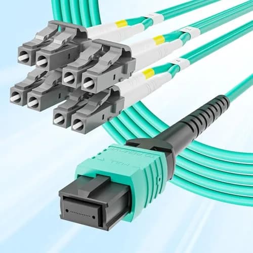 10Gtek Fiber Optic Cable Patch Cord MPO to 8xLC Fanout 1m | OM3 MMF 8-core Application for QSFP+ Transceivers thumbnail 1